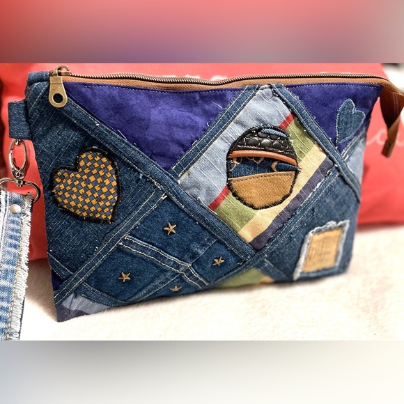 Bohemian Unique One-of-a-Kind Denim Patchwork Clutch Wristlet bag - Picture 3 of 16